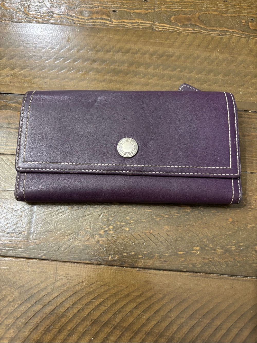 Coach Vintage Purple Leather Trifold Wallet